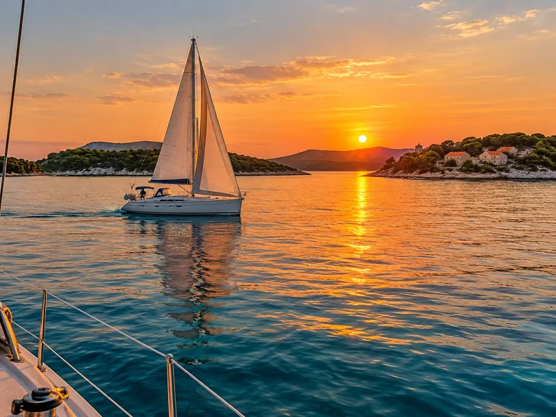 Segeltörn bei Sonnenuntergang im Archipel von Šibenik